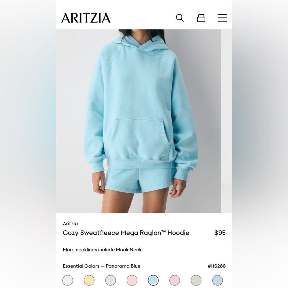 (BNWT) Aritzia Cozy Sweatfleece Mega Raglan Hoodie in Panorama Blue